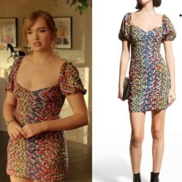 RHODE Esme Love is a Rainbow Ruched Puff Sleeve Floral Mini Dress Sz 6 - Picture 10 of 10